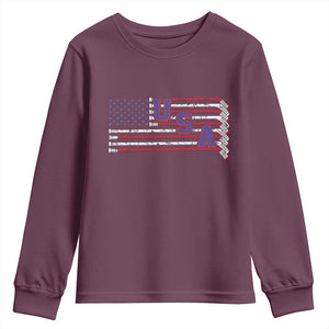 Ice Hockey Sticks American Flag Youth Sweatshirt Patriotic Hockey Fan TS14 Maroon Print Your Wear