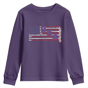 Ice Hockey Sticks American Flag Youth Sweatshirt Patriotic Hockey Fan TS14 Purple Print Your Wear