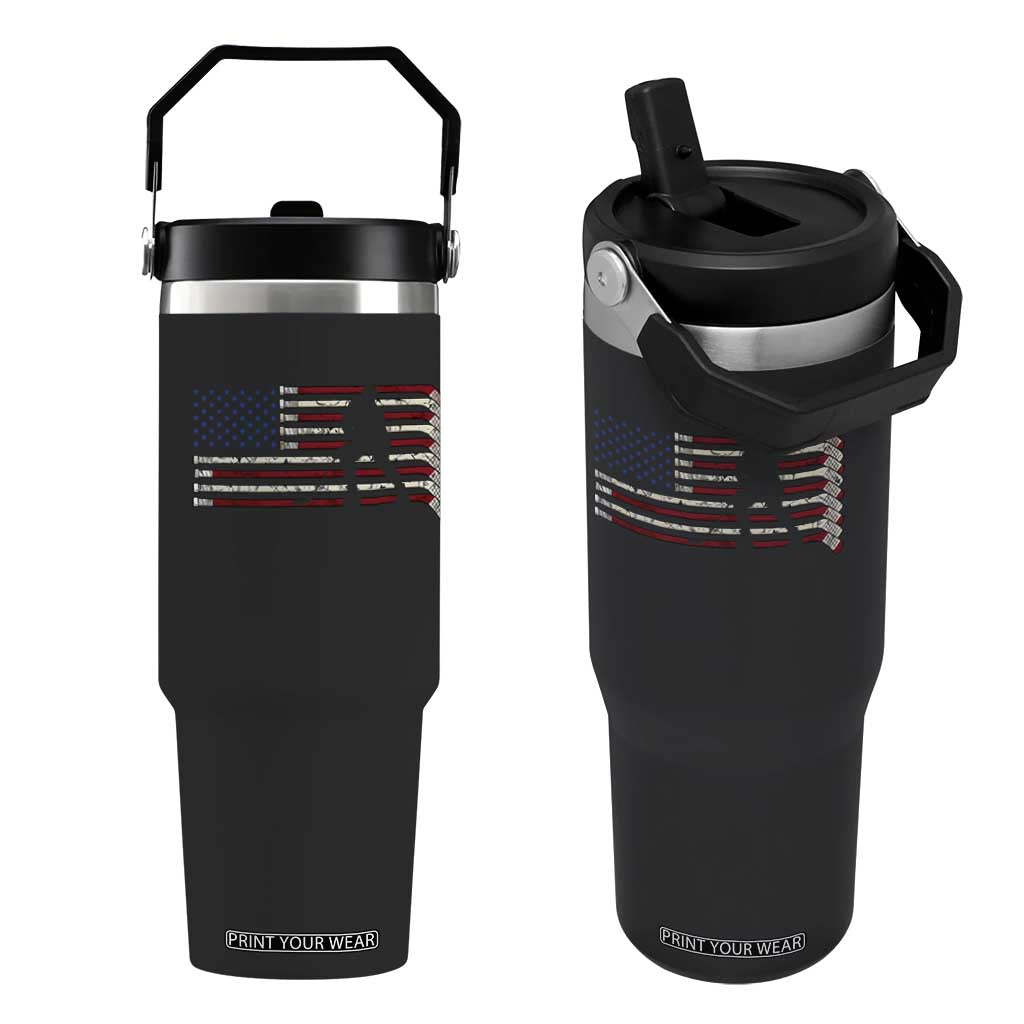 Patriotic Ice Hockey Sticks American Flag Flip Straw Tumbler TS14 One Size: 30 oz Black Print Your Wear
