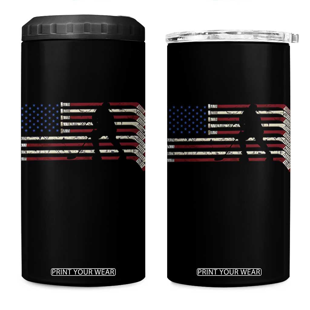 Patriotic Ice Hockey Sticks American Flag 4 in 1 Can Cooler Tumbler TS14 One Size: 16 oz Black Print Your Wear