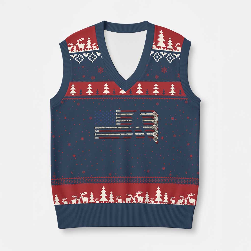 Patriotic Ice Hockey Sticks American Flag V-Neck Knit Sweater Vest TS14 Navy Red Print Your Wear