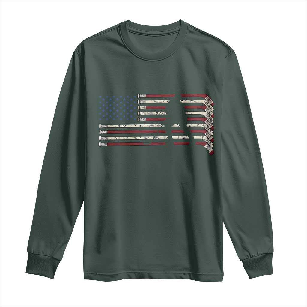 Patriotic Ice Hockey Sticks American Flag Long Sleeve Shirt TS14 Dark Forest Green Print Your Wear
