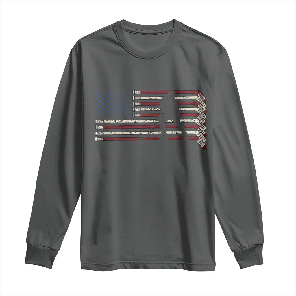 Patriotic Ice Hockey Sticks American Flag Long Sleeve Shirt TS14 Dark Heather Print Your Wear