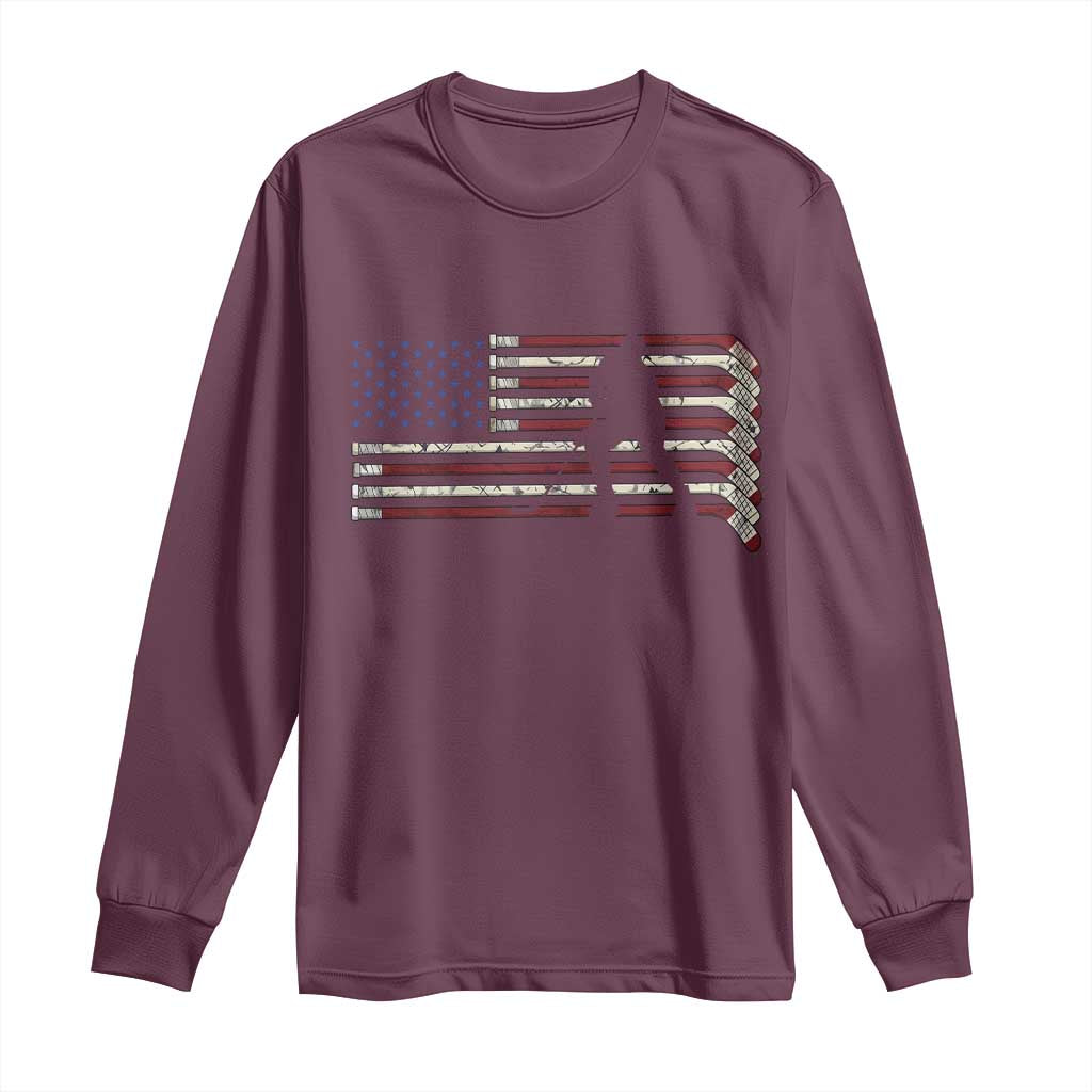 Patriotic Ice Hockey Sticks American Flag Long Sleeve Shirt TS14 Maroon Print Your Wear