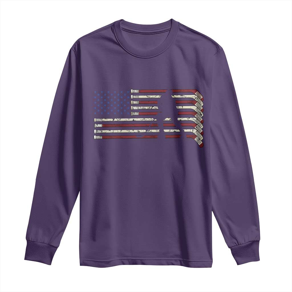Patriotic Ice Hockey Sticks American Flag Long Sleeve Shirt TS14 Purple Print Your Wear