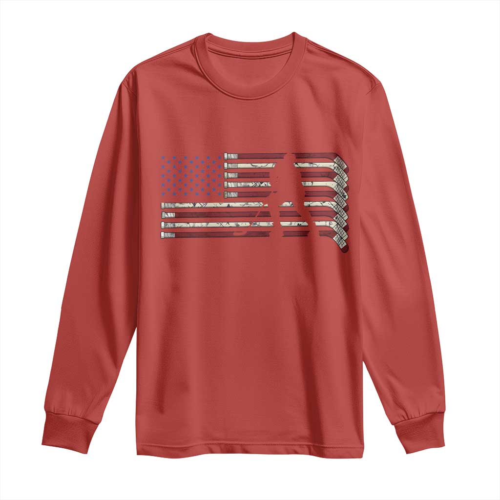 Patriotic Ice Hockey Sticks American Flag Long Sleeve Shirt TS14 Red Print Your Wear