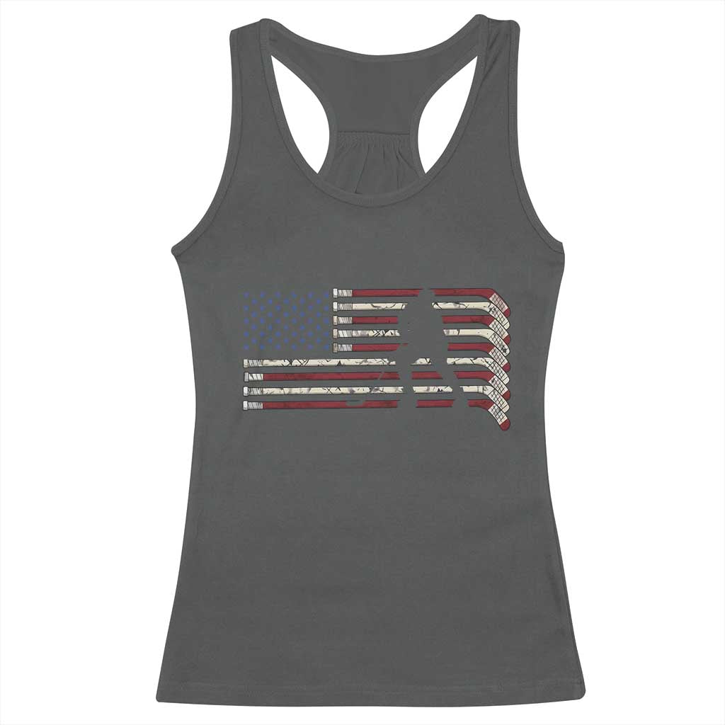 Patriotic Ice Hockey Sticks American Flag Racerback Tank Top TS14 Dark Heather Print Your Wear