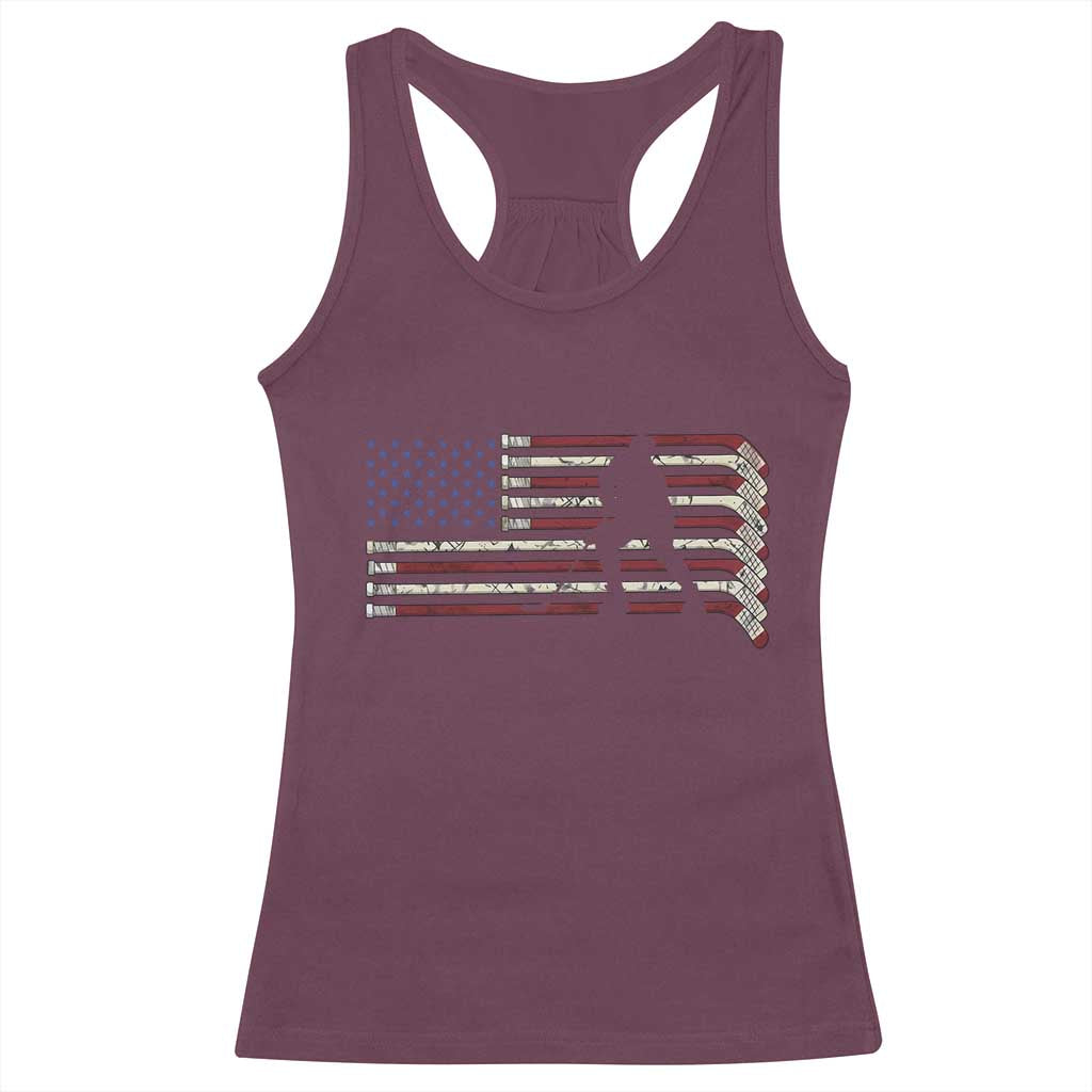 Patriotic Ice Hockey Sticks American Flag Racerback Tank Top TS14 Maroon Print Your Wear