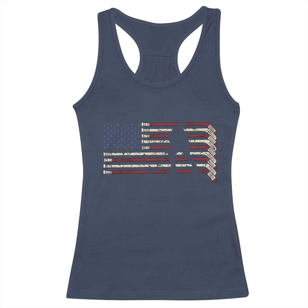 Patriotic Ice Hockey Sticks American Flag Racerback Tank Top TS14 Navy Print Your Wear