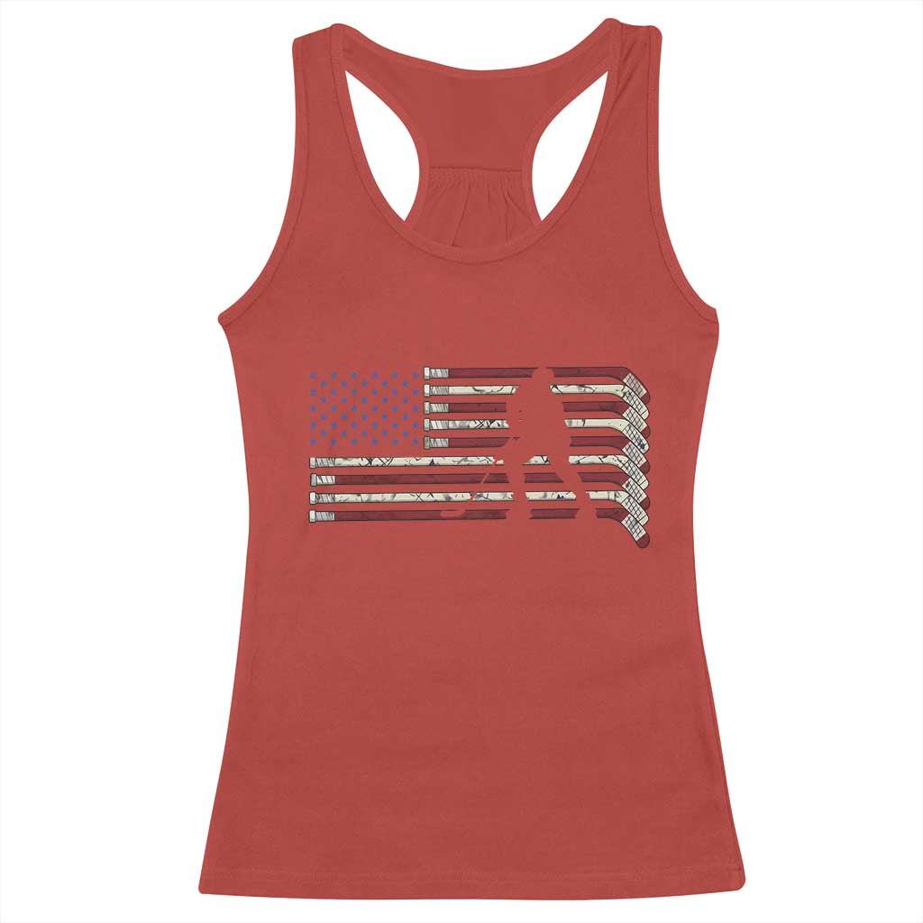 Patriotic Ice Hockey Sticks American Flag Racerback Tank Top TS14 Red Print Your Wear