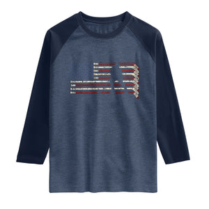 Patriotic Ice Hockey Sticks American Flag Raglan Shirt TS14 Heather Denim Navy Print Your Wear