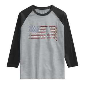 Patriotic Ice Hockey Sticks American Flag Raglan Shirt TS14 Heather Gray Black Print Your Wear