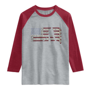 Patriotic Ice Hockey Sticks American Flag Raglan Shirt TS14 Heather Gray Heather Red Print Your Wear