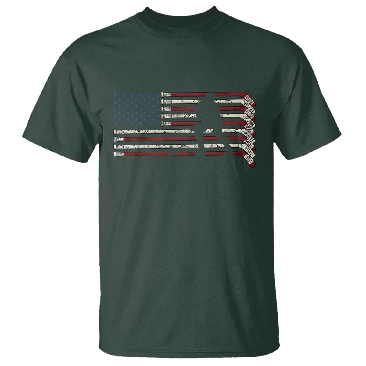 Patriotic Ice Hockey Sticks American Flag T Shirt TS14 Dark Forest Green Print Your Wear