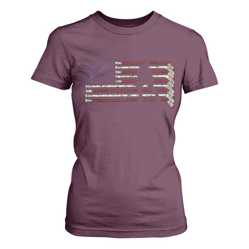 Patriotic Ice Hockey Sticks American Flag T Shirt For Women TS14 Maroon Print Your Wear