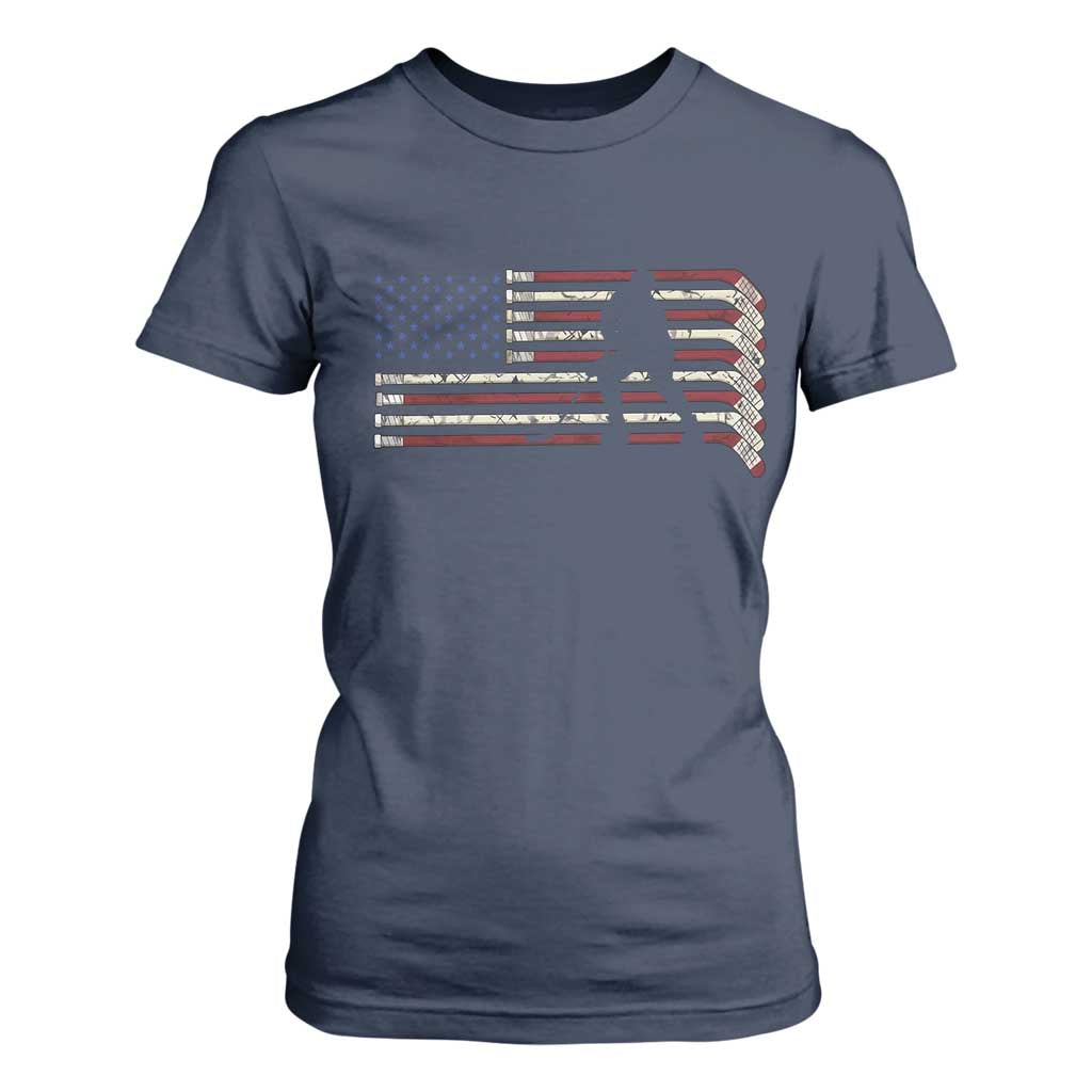 Patriotic Ice Hockey Sticks American Flag T Shirt For Women TS14 Navy Print Your Wear