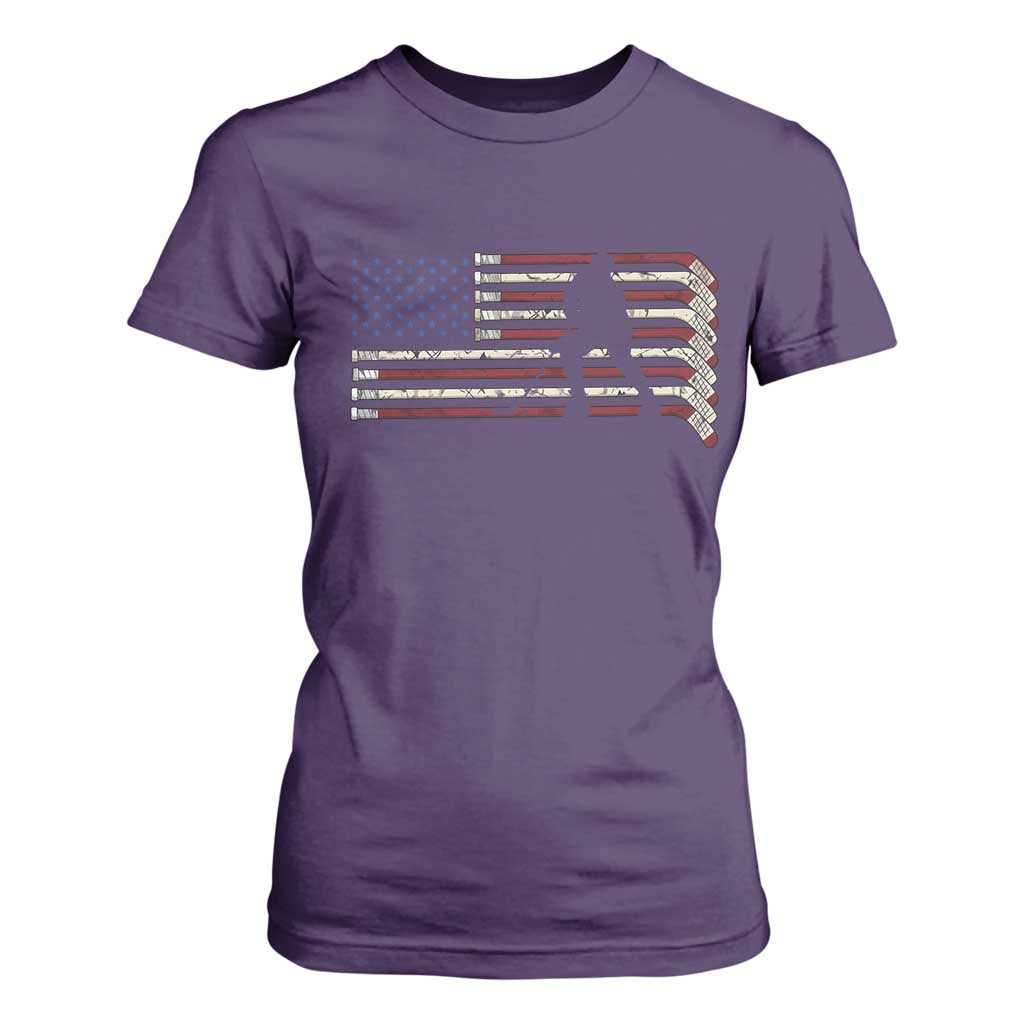 Patriotic Ice Hockey Sticks American Flag T Shirt For Women TS14 Purple Print Your Wear