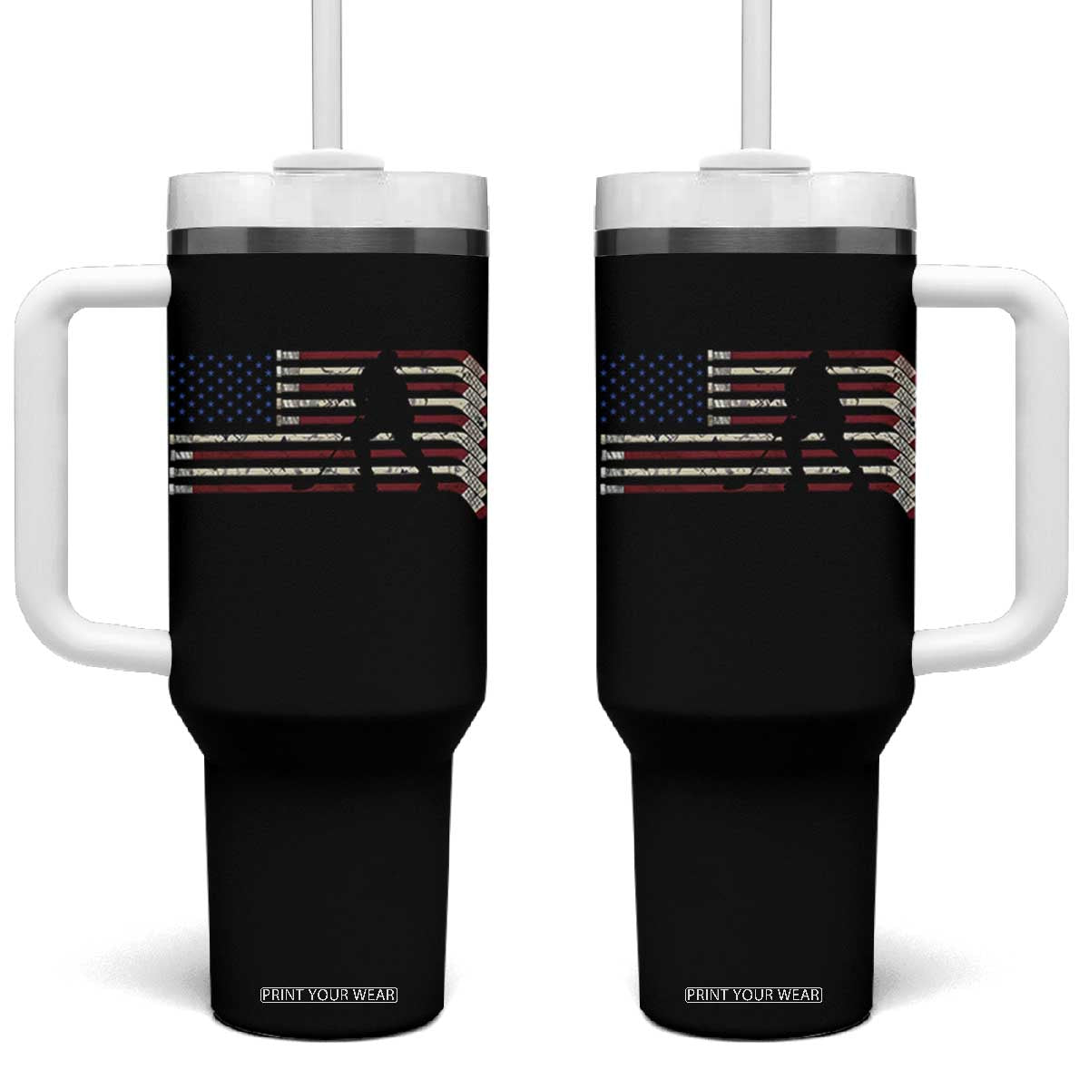 Patriotic Ice Hockey Sticks American Flag Tumbler With Handle TS14 One Size: 40 oz Black Print Your Wear