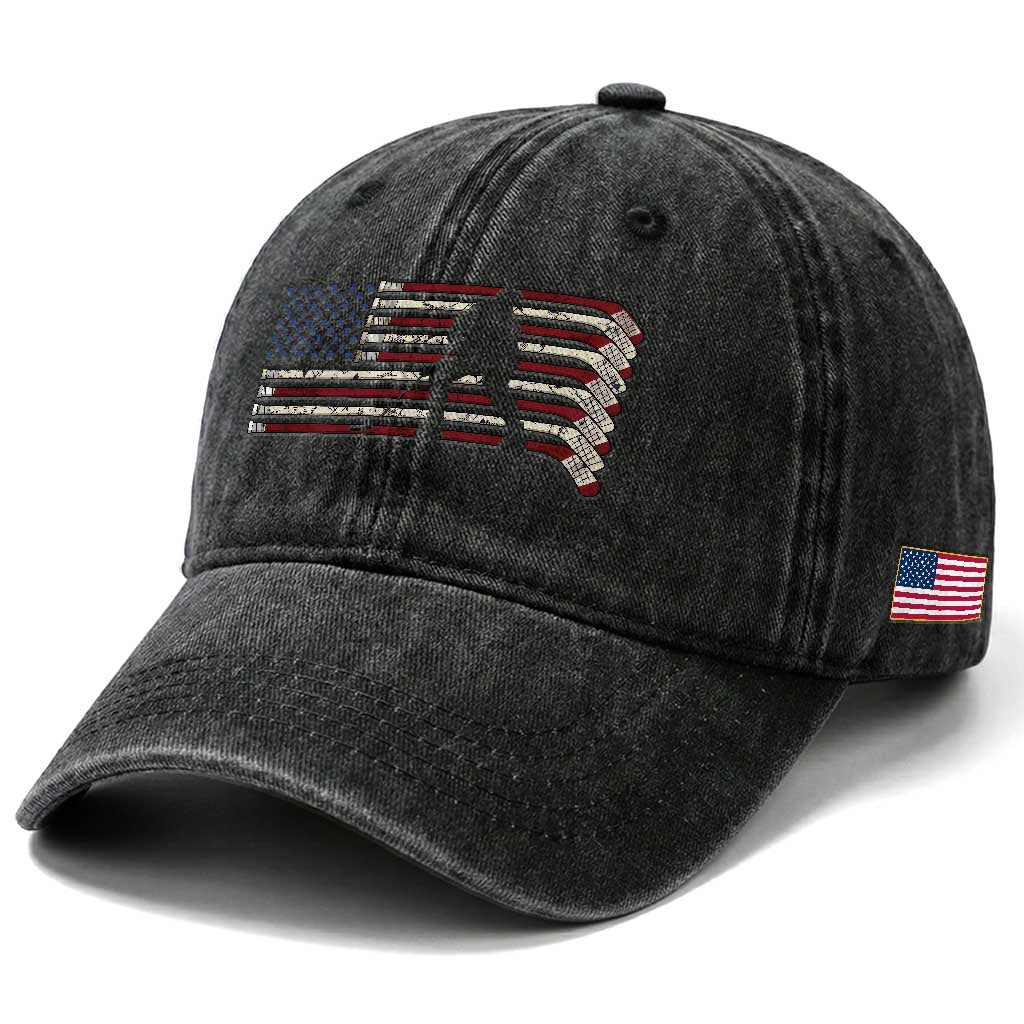 Patriotic Ice Hockey Sticks American Flag Washed Cotton Baseball Cap TS14 Print Your Wear