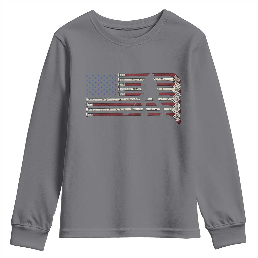 Patriotic Ice Hockey Sticks American Flag Youth Sweatshirt TS14 Charcoal Print Your Wear