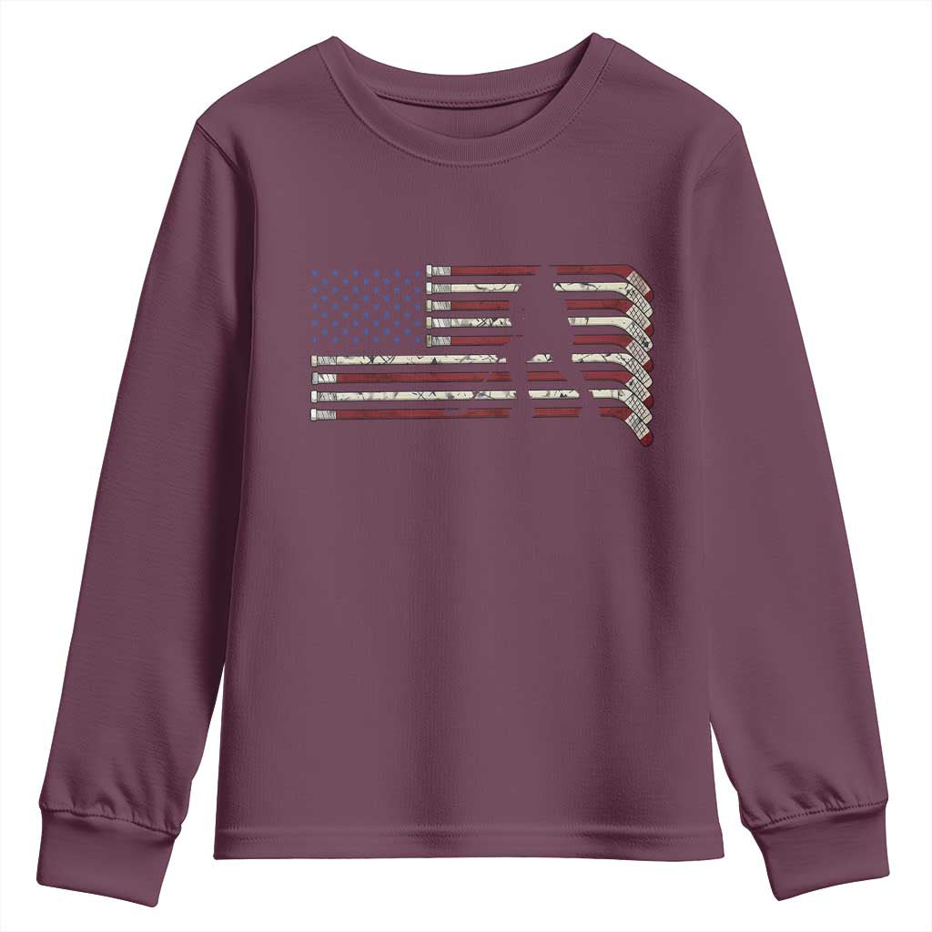 Patriotic Ice Hockey Sticks American Flag Youth Sweatshirt TS14 Maroon Print Your Wear