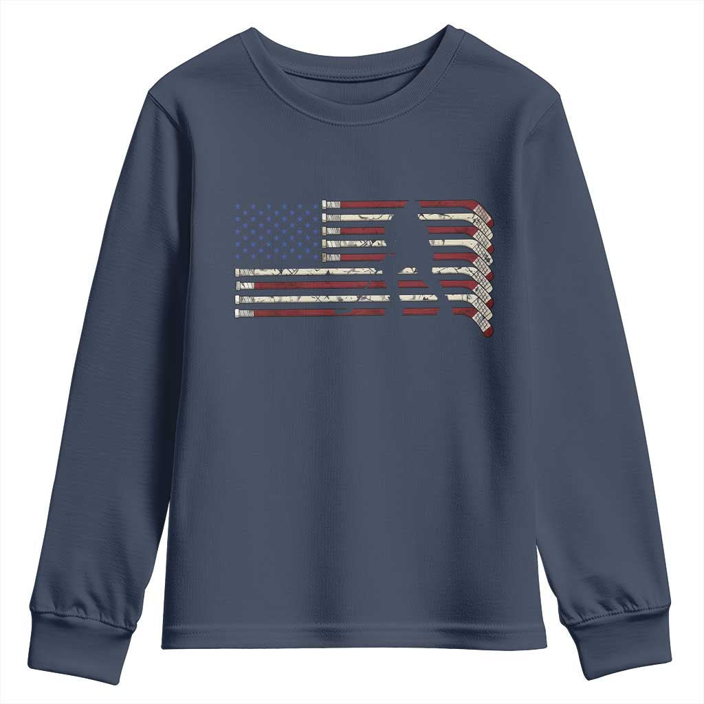 Patriotic Ice Hockey Sticks American Flag Youth Sweatshirt TS14 Navy Print Your Wear