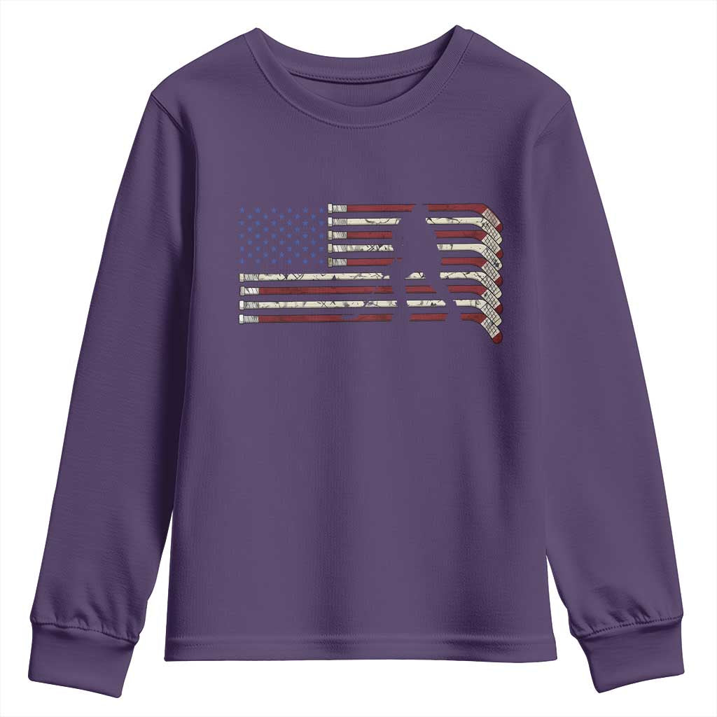 Patriotic Ice Hockey Sticks American Flag Youth Sweatshirt TS14 Purple Print Your Wear