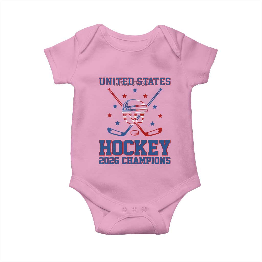 Hockey Champions 2026 Baby Onesie Patriotic Ice Hockey Fan TS14 Light Pink Print Your Wear