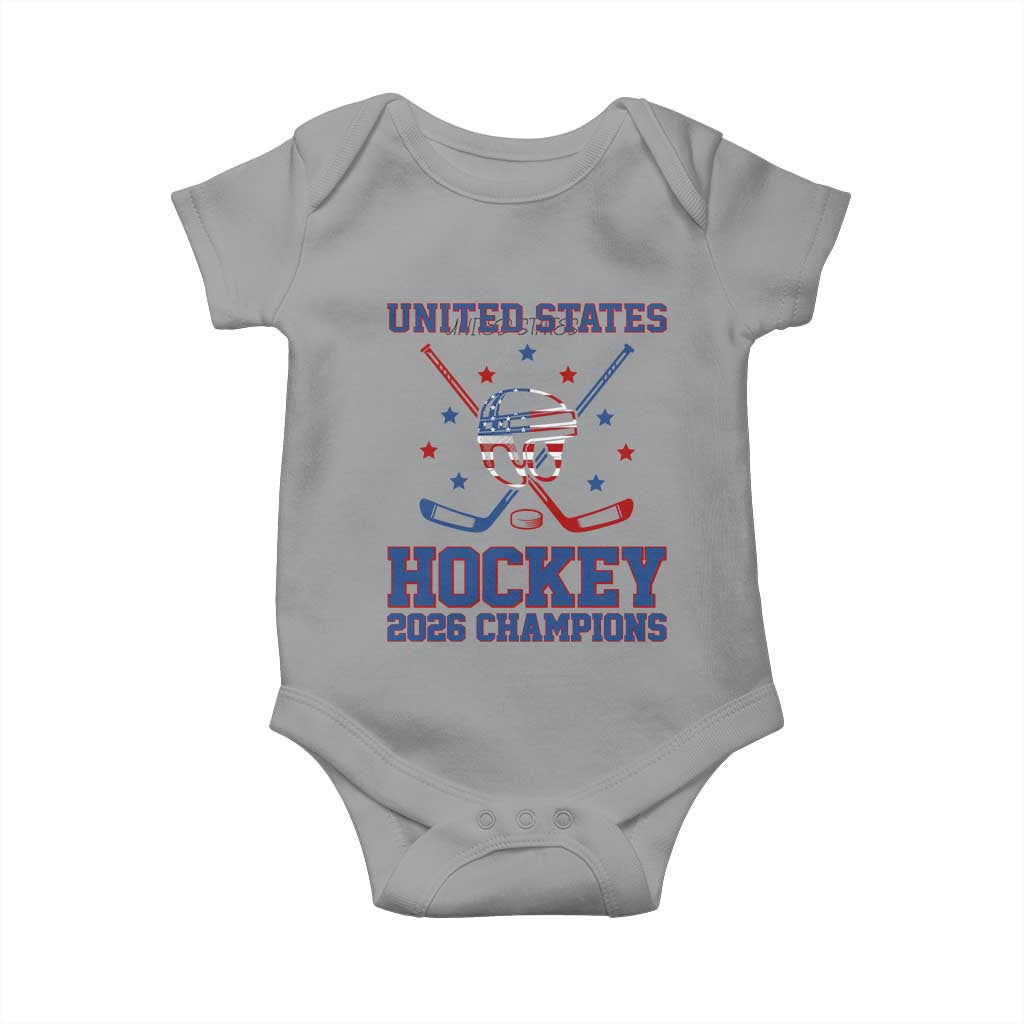 Hockey Champions 2026 Baby Onesie Patriotic Ice Hockey Fan TS14 Sport Gray Print Your Wear