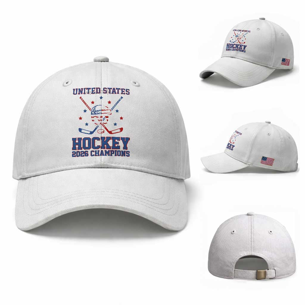Hockey Champions 2026 Baseball Cap Patriotic Ice Hockey Fan TS14 Baseball Cap Universal Fit White Print Your Wear