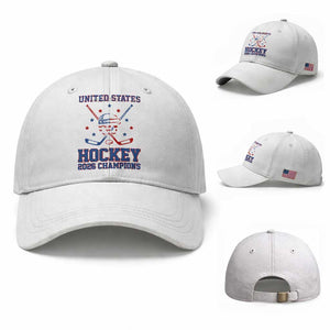 Hockey Champions 2026 Baseball Cap Patriotic Ice Hockey Fan TS14 Baseball Cap Universal Fit White Print Your Wear