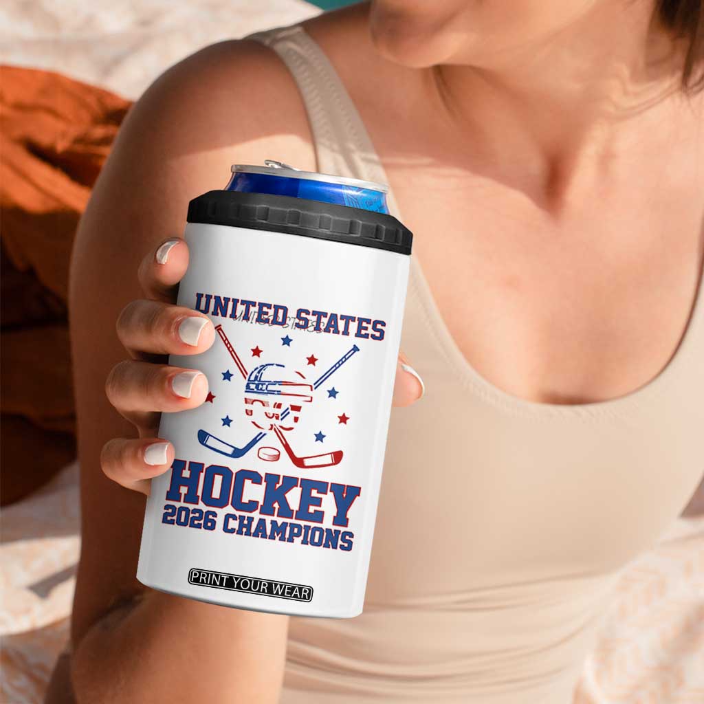 Hockey Champions 2026 4 in 1 Can Cooler Tumbler Patriotic Ice Hockey Fan TS14 Print Your Wear