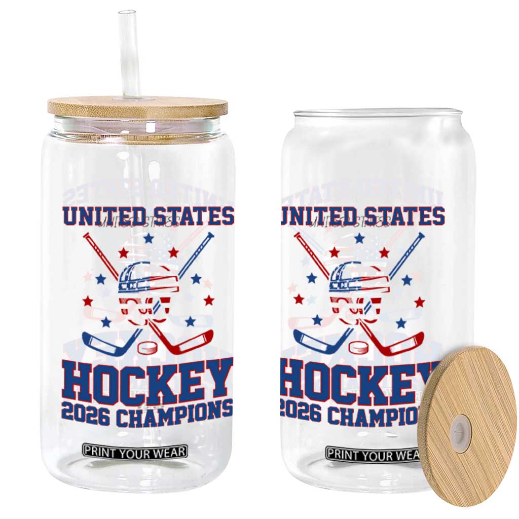 Hockey Champions 2026 Glass Can Patriotic Ice Hockey Fan TS14 Print Your Wear