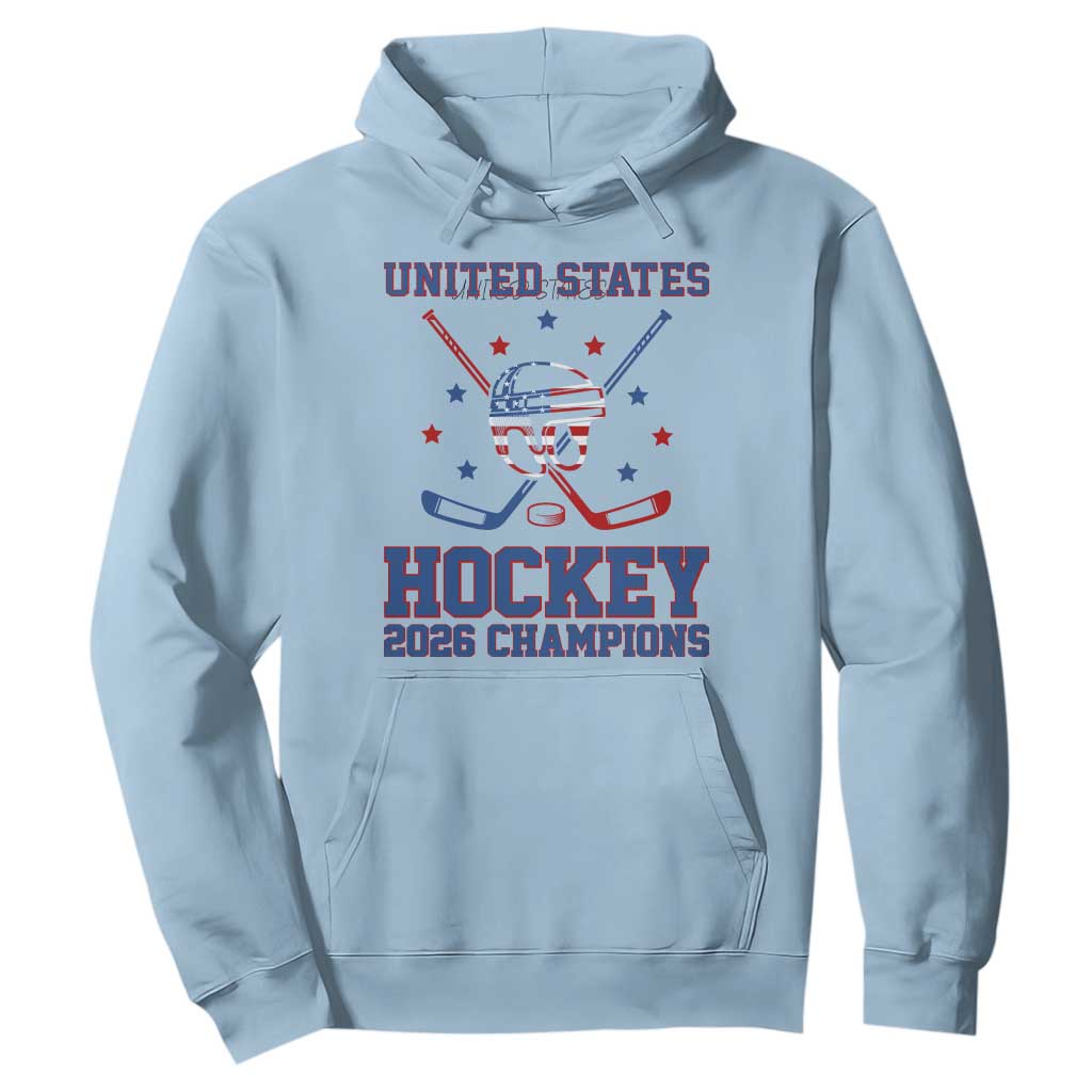 Hockey Champions 2026 Hoodie Patriotic Ice Hockey Fan TS14 Light Blue Print Your Wear