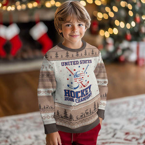 Hockey Champions 2026 Ugly Christmas Sweater Patriotic Ice Hockey Fan TS14 Mocha Mousse Print Your Wear