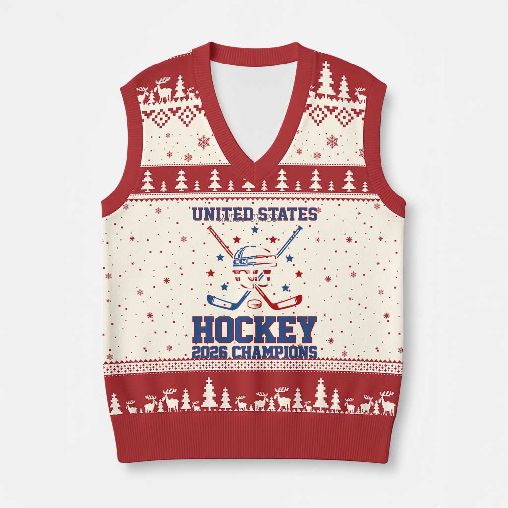 Hockey Champions 2026 V-Neck Knit Sweater Vest Patriotic Ice Hockey Fan TS14 Beige Red Print Your Wear