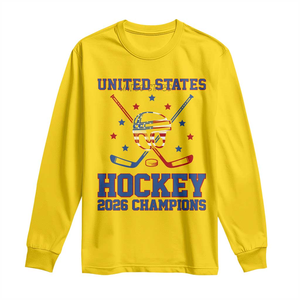 Hockey Champions 2026 Long Sleeve Shirt Patriotic Ice Hockey Fan TS14 Daisy Print Your Wear