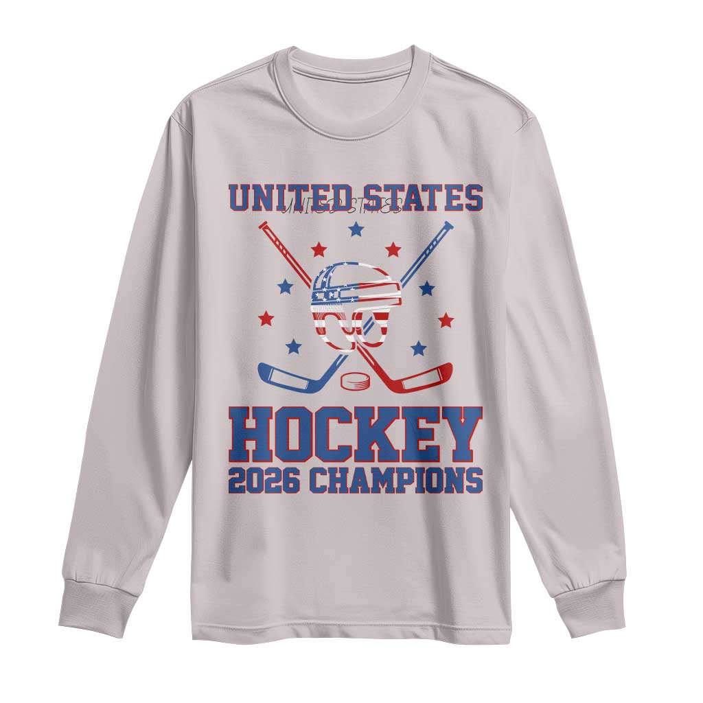 Hockey Champions 2026 Long Sleeve Shirt Patriotic Ice Hockey Fan TS14 Ice Gray Print Your Wear
