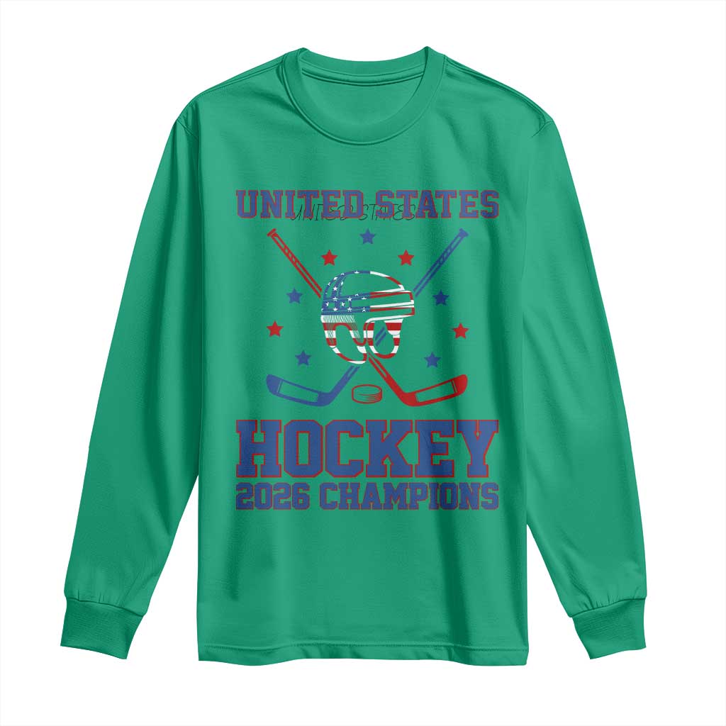 Hockey Champions 2026 Long Sleeve Shirt Patriotic Ice Hockey Fan TS14 Irish Green Print Your Wear