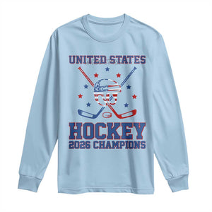 Hockey Champions 2026 Long Sleeve Shirt Patriotic Ice Hockey Fan TS14 Light Blue Print Your Wear