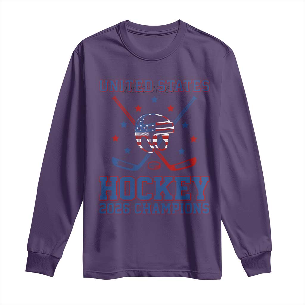 Hockey Champions 2026 Long Sleeve Shirt Patriotic Ice Hockey Fan TS14 Purple Print Your Wear