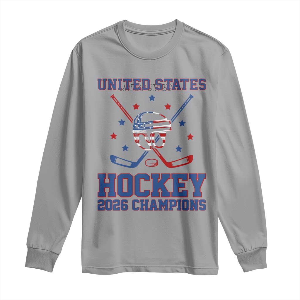 Hockey Champions 2026 Long Sleeve Shirt Patriotic Ice Hockey Fan TS14 Sport Gray Print Your Wear