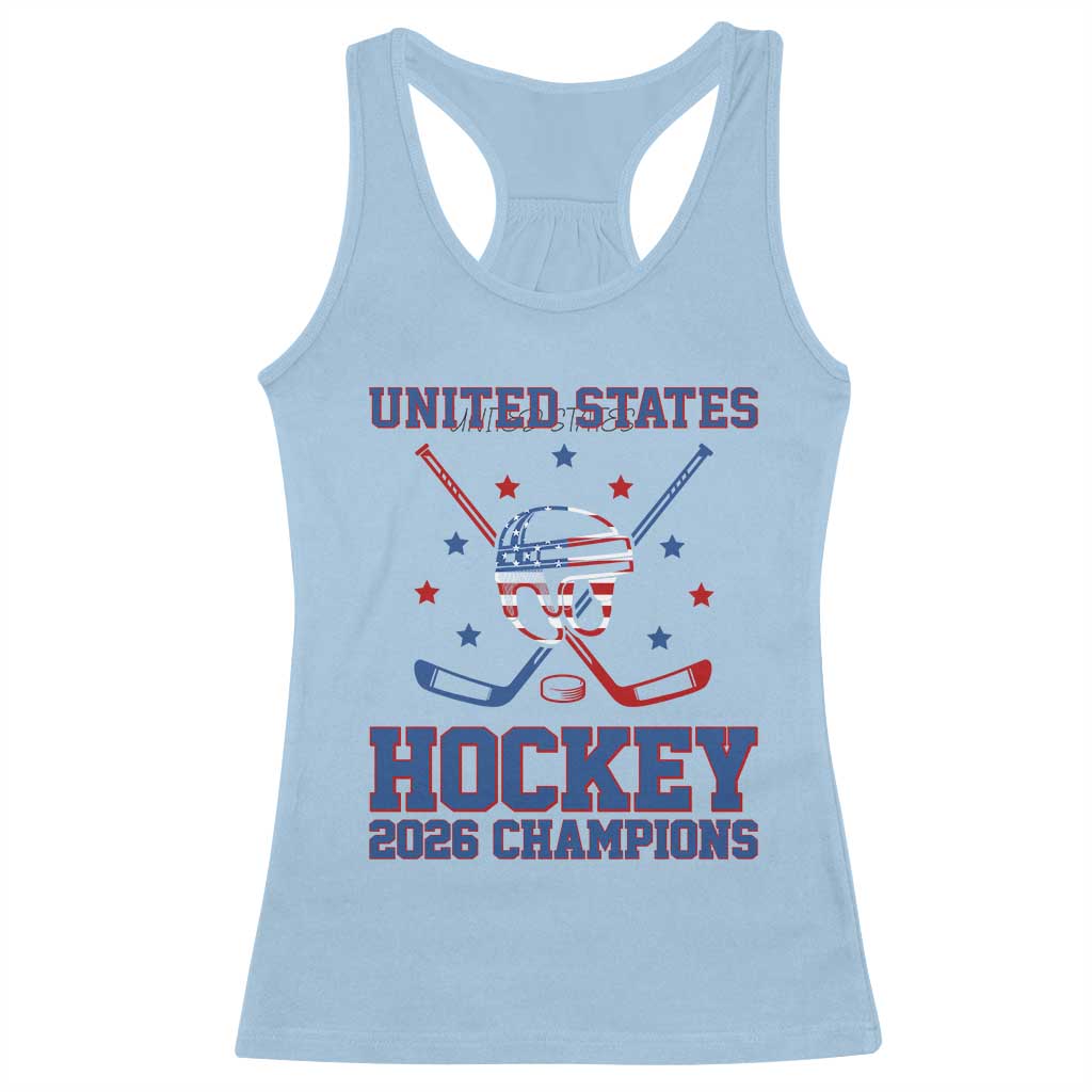 Hockey Champions 2026 Racerback Tank Top Patriotic Ice Hockey Fan TS14 Light Blue Print Your Wear