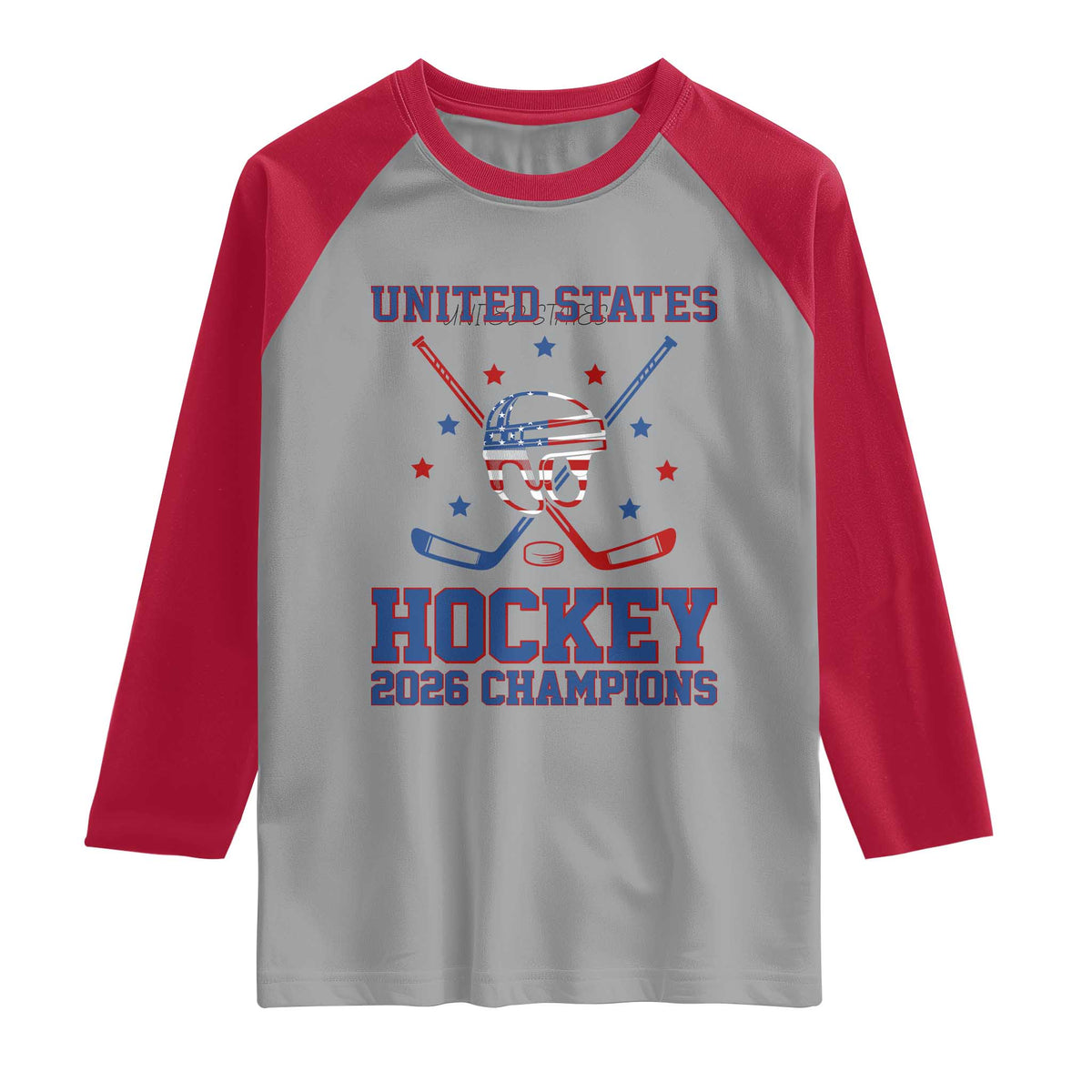 Hockey Champions 2026 Raglan Shirt Patriotic Ice Hockey Fan TS14 Sport Gray Red Print Your Wear