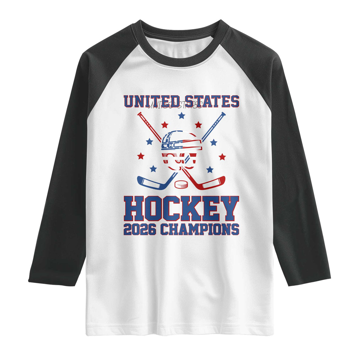 Hockey Champions 2026 Raglan Shirt Patriotic Ice Hockey Fan TS14 White Black Print Your Wear