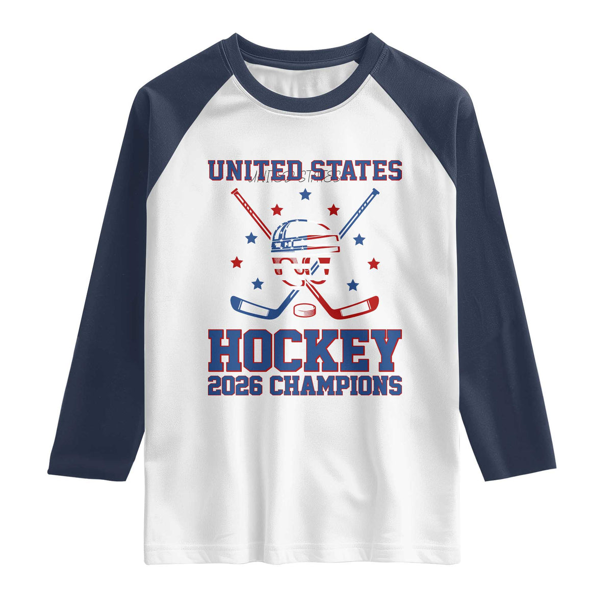 Hockey Champions 2026 Raglan Shirt Patriotic Ice Hockey Fan TS14 White Navy Print Your Wear
