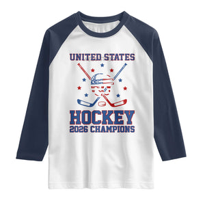 Hockey Champions 2026 Raglan Shirt Patriotic Ice Hockey Fan TS14 White Navy Print Your Wear