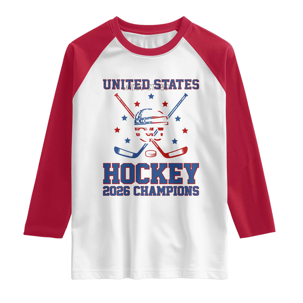 Hockey Champions 2026 Raglan Shirt Patriotic Ice Hockey Fan TS14 White Red Print Your Wear