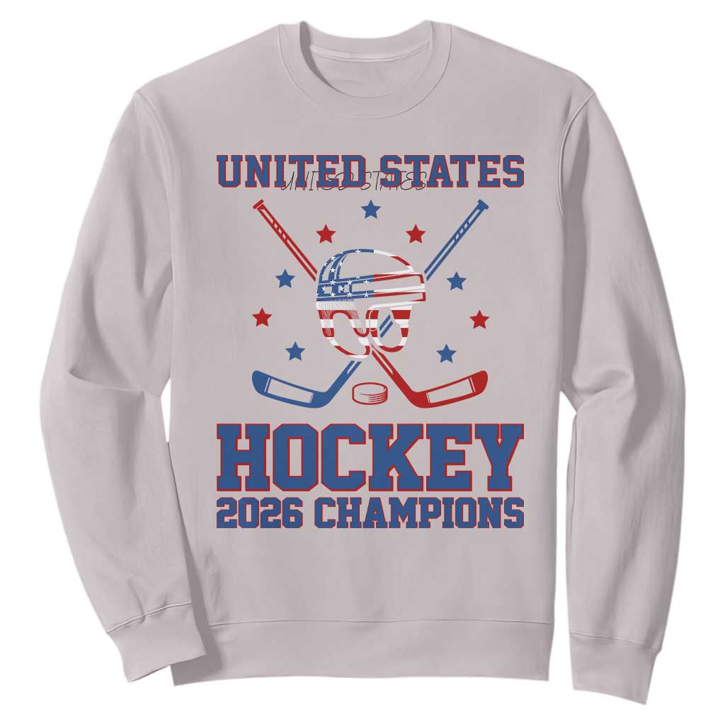 Hockey Champions 2026 Sweatshirt Patriotic Ice Hockey Fan TS14 Ice Gray Print Your Wear
