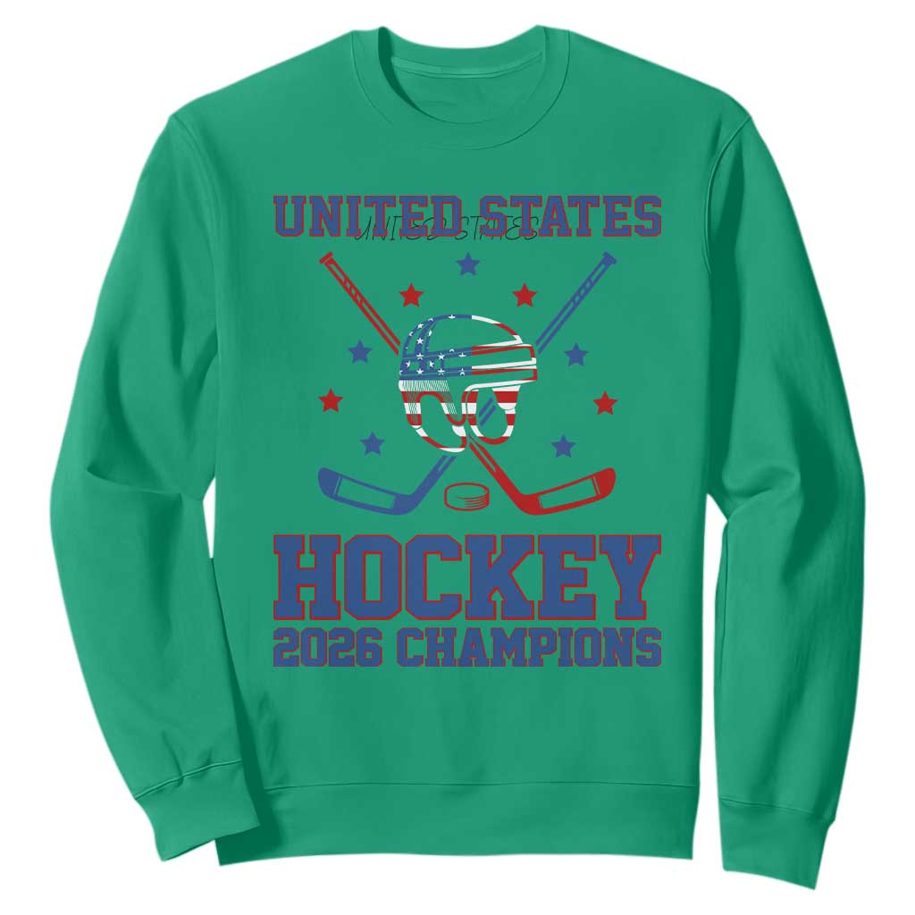 Hockey Champions 2026 Sweatshirt Patriotic Ice Hockey Fan TS14 Irish Green Print Your Wear